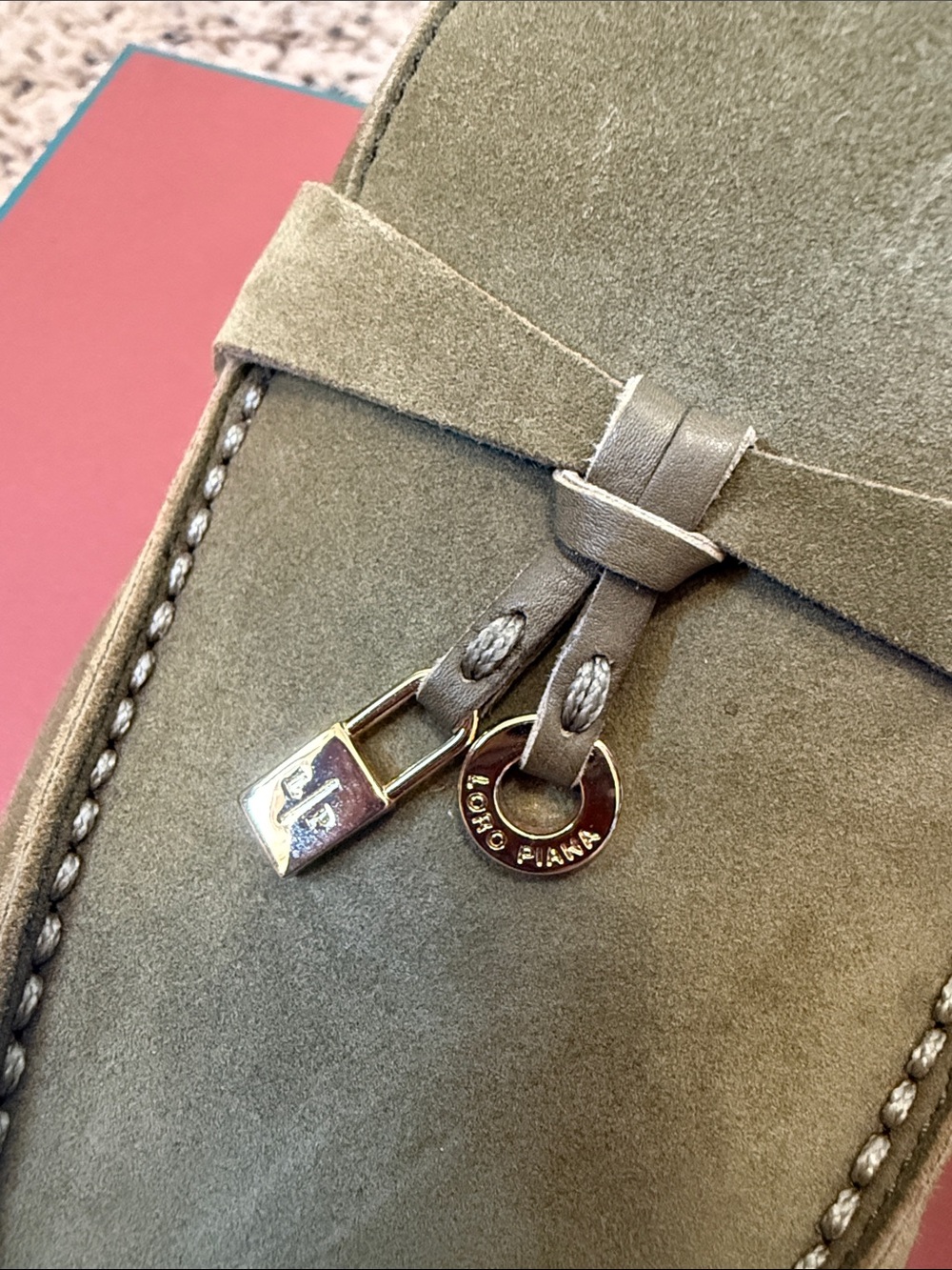 Loro Piana Olive Suede Slip-On Loafers with Decorative Hardware - Picture 2 of 10